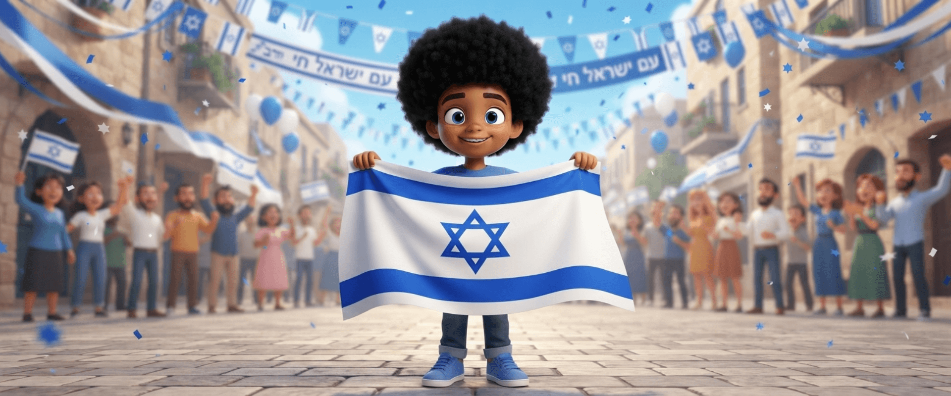 Avivi celebrating with the Israeli flag