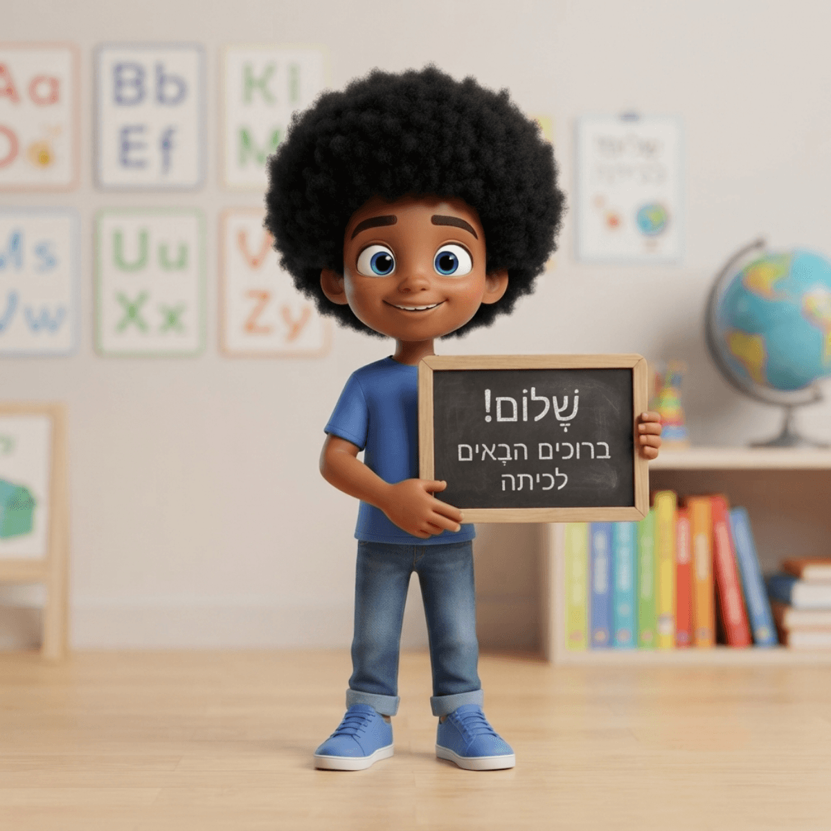 Avivi teaching Hebrew in a friendly classroom